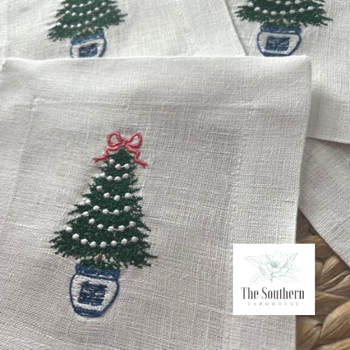 Hand-Embroidered Holiday Napkins (Set of 2)