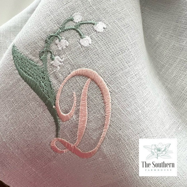 Lily of the Valley Monogrammed Linen Napkin - Bella Lino Linens