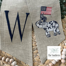 Load image into Gallery viewer, Linen Wreath/Basket Sash - Patriotic Chinoiserie Elephant
