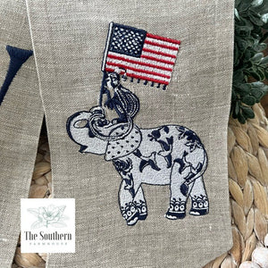 Linen Wreath/Basket Sash - Patriotic Chinoiserie Elephant