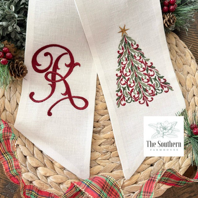 Linen Wreath/Basket Sash - Filigree Christmas Tree