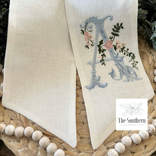 Linen Wreath/Basket Sash - Heirloom Monogram