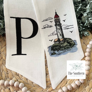Linen Wreath/Basket Sash - Lighthouse Monogram