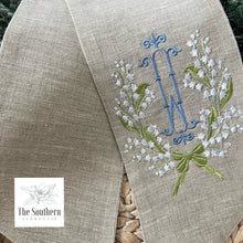 Load image into Gallery viewer, Linen Wreath/Basket Sash - Lily of the Valley Crest
