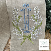 Load image into Gallery viewer, Linen Wreath/Basket Sash - Lily of the Valley Crest
