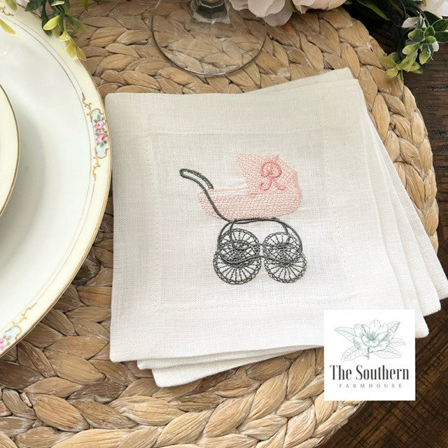 Set of 6 Embroidered Cocktail Napkins with Single Initial Monogram