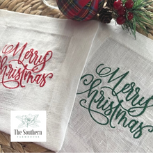 Load image into Gallery viewer, Set of 4 Embroidered Christmas Cocktail Napkins - Merry Christmas
